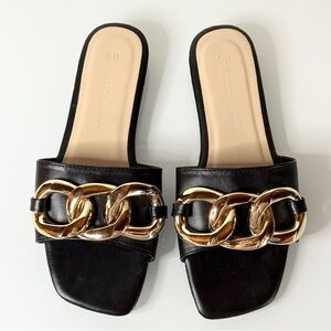 Wild Diva Lounge Chunky Chain Slides 6.5 Black